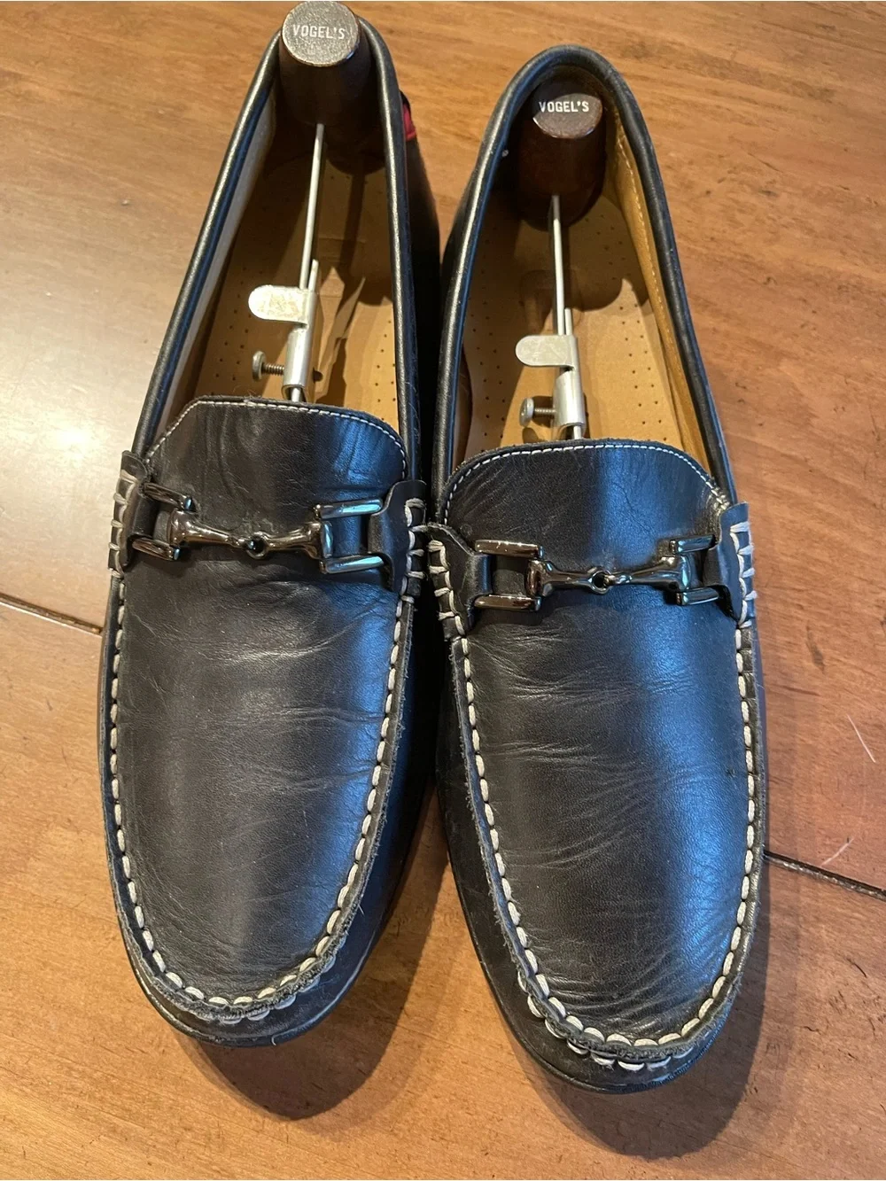 FootJoy Black Leather Bit Loafers with White Stitching